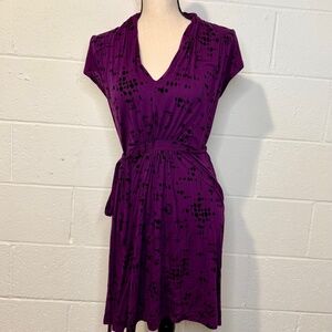 French Connection Purple and Black Spotted Faux Wrap Knit Dress Size 4